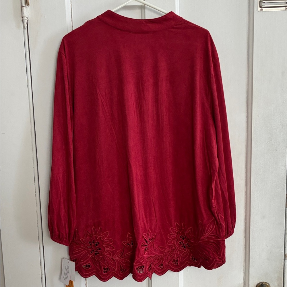 Ruby Rd. Rich Red Button-Up Blouse - Picture 3 of 8